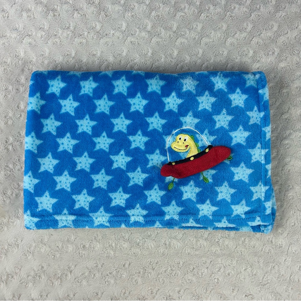 Le Bebe Favorite Alien Spaceship Baby Blanket Blue Stars Red UFO Flying Saucer